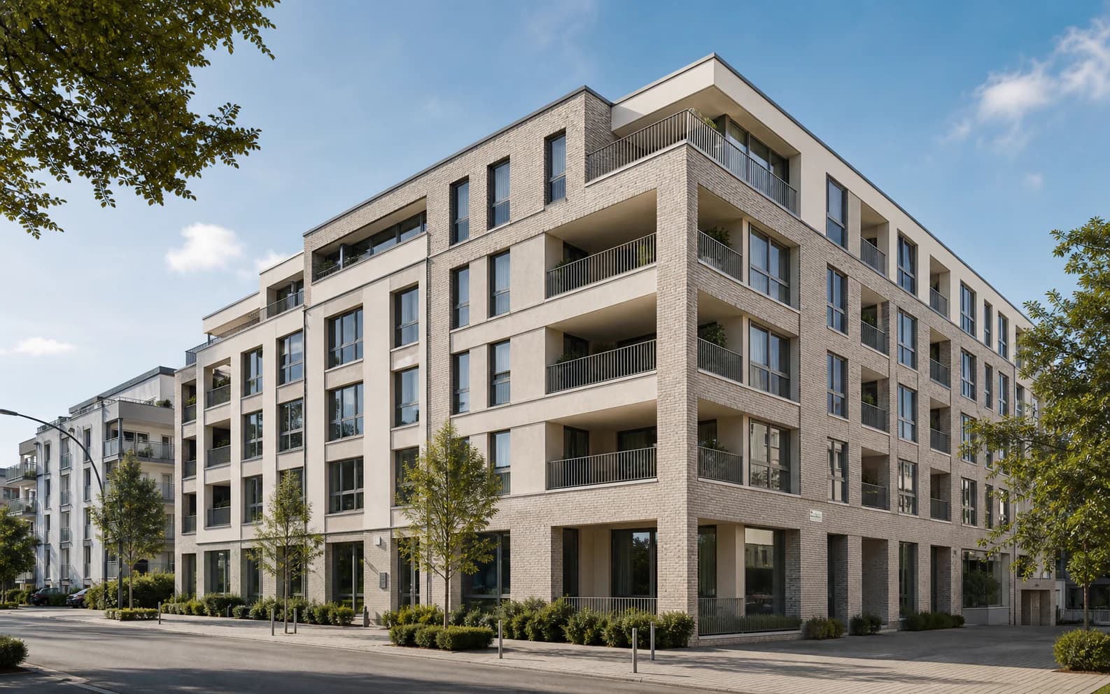 Modernes urbanes Neubauprojekt mit Klinkerfassade und großzügigen Balkonen